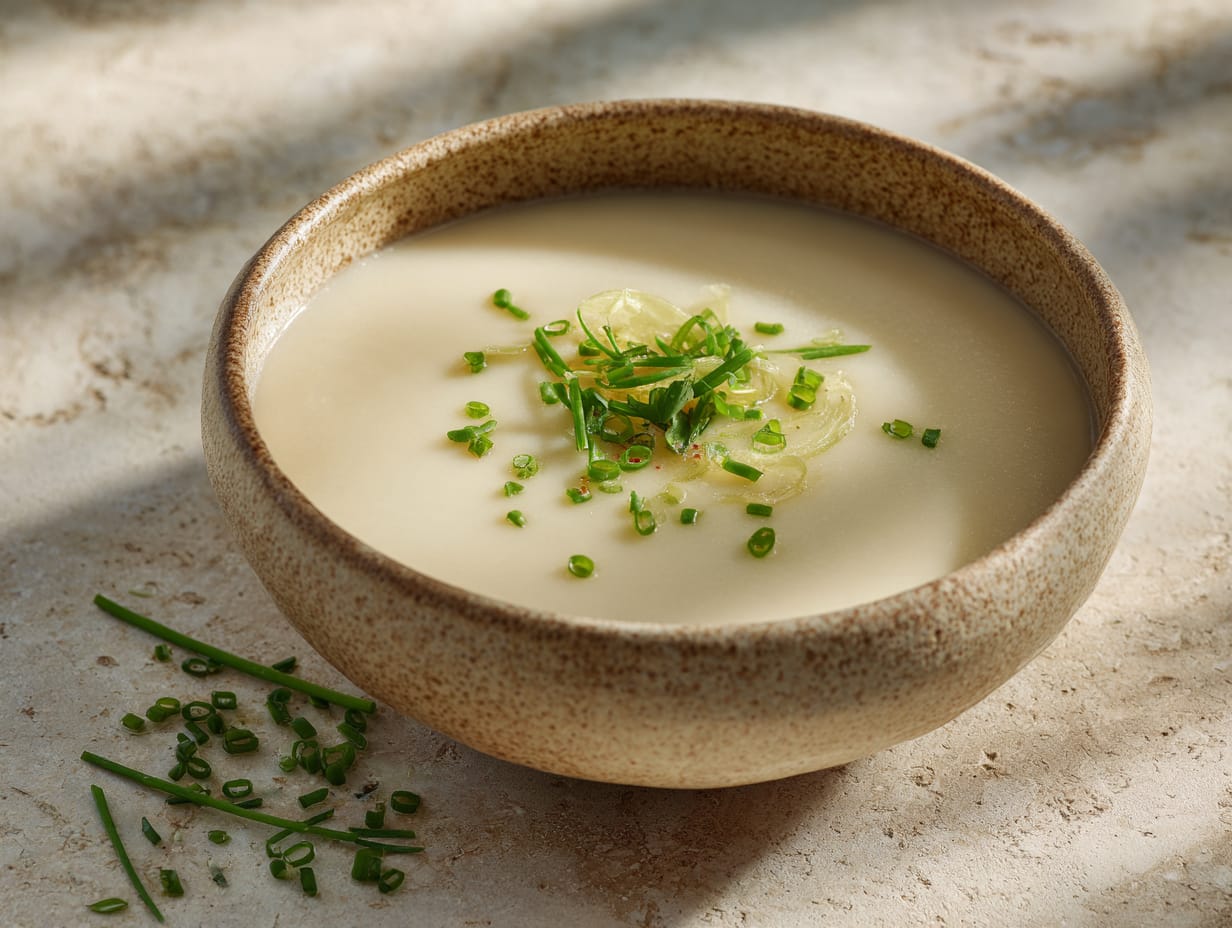 Samtige Topinambursuppe mit Zitrone und frischem Schnittlauch