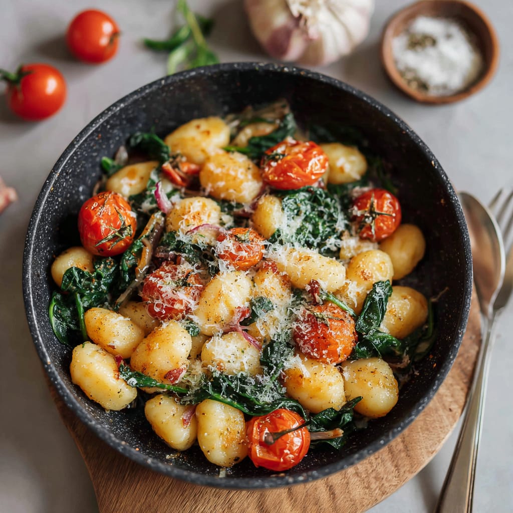 Schnelle Gnocchi-Pfanne mit Spinat und Tomaten