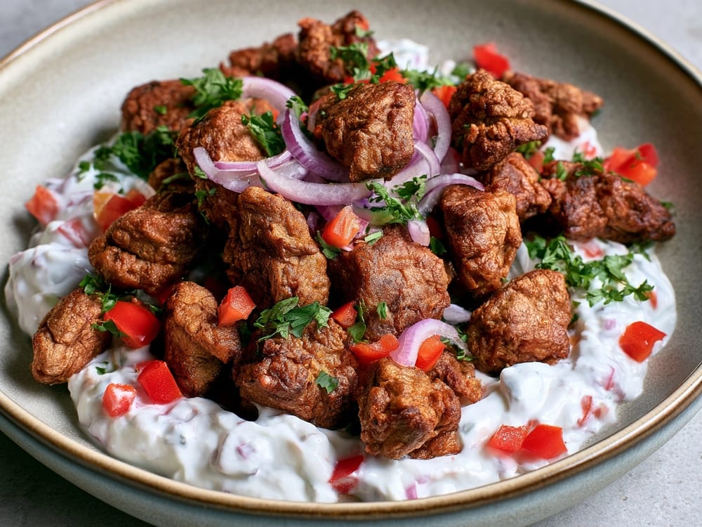 Knuspriges Soja-Geschnetzeltes mit Paprika-Quark