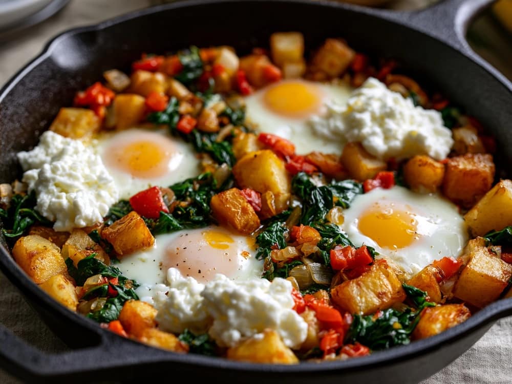 2 Kartoffel-Ei-Frühstückspfanne mit Hüttenkäse