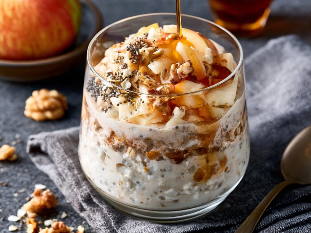 Apfel-Zimt-Overnight-Oats mit Hüttenkäse