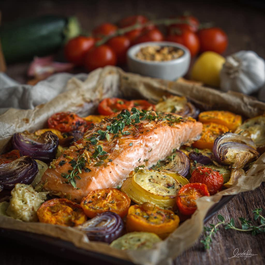 Lachs mit Ofengemüse – leicht, gesund & aromatisch