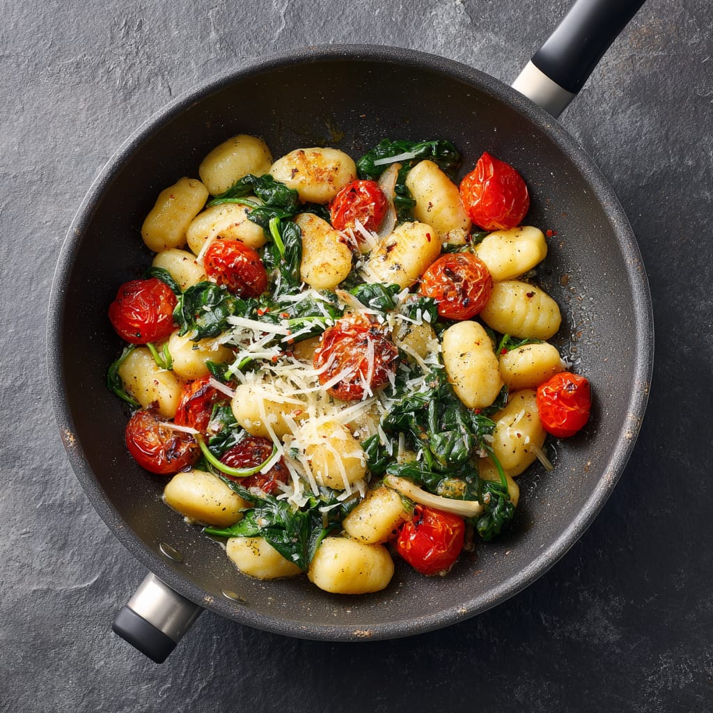 Schnelle Gnocchi-Pfanne mit Spinat und Tomaten