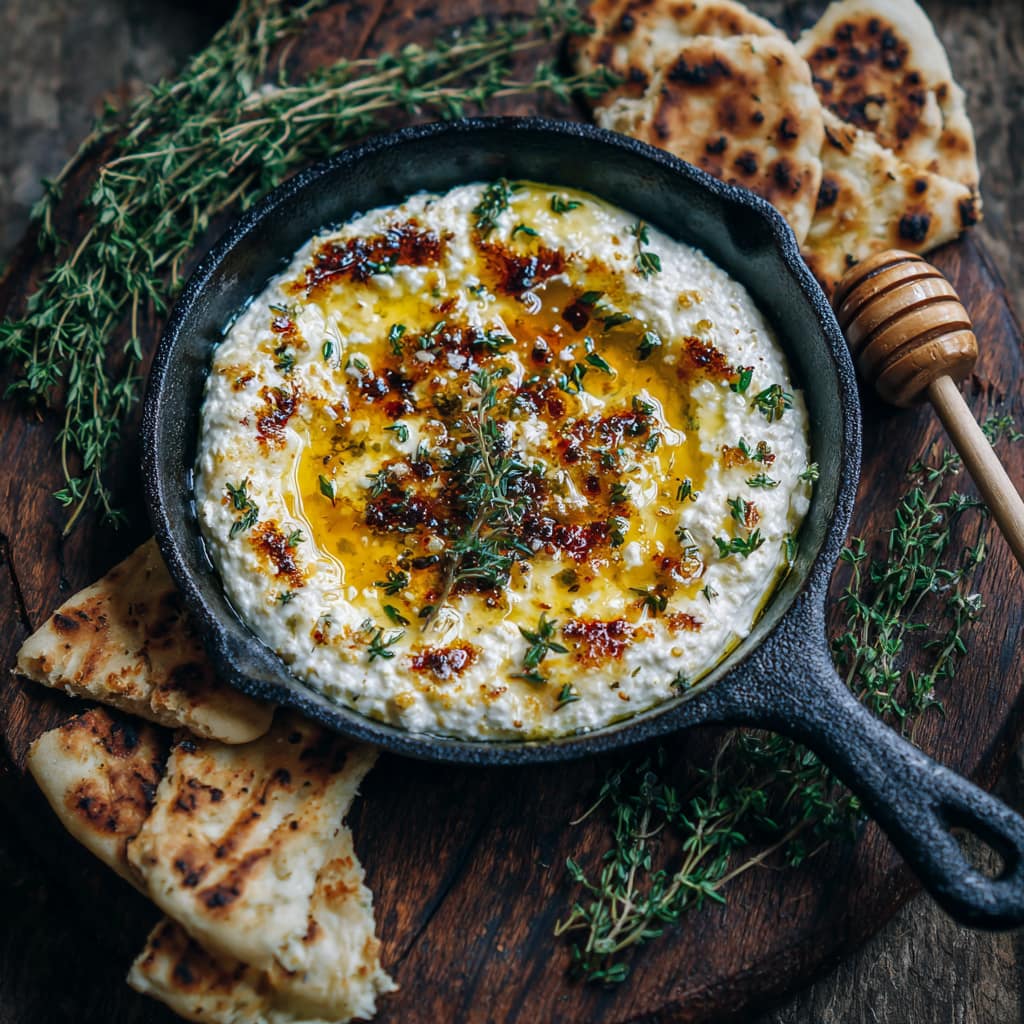 Ofen-Feta-Dip mit Honig & Thymian (cremig, warm & karamellisiert)
