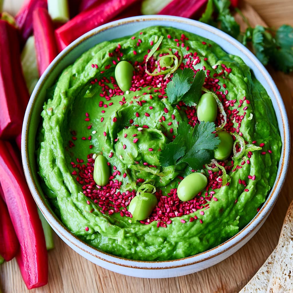 Grüner Edamame-Quark-Dip mit Limette und Sesam