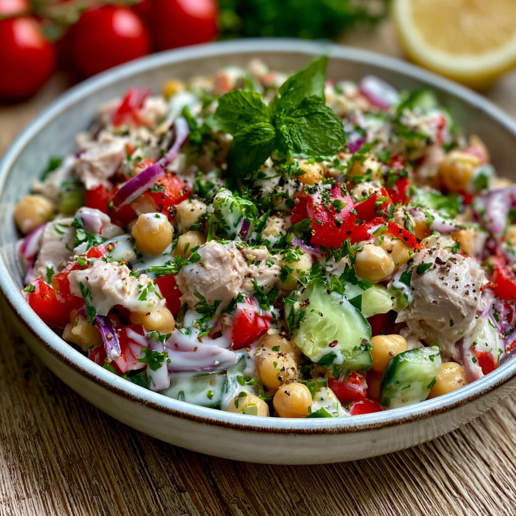 Thunfisch-Kichererbsen-Salat mit Joghurt-Dressing