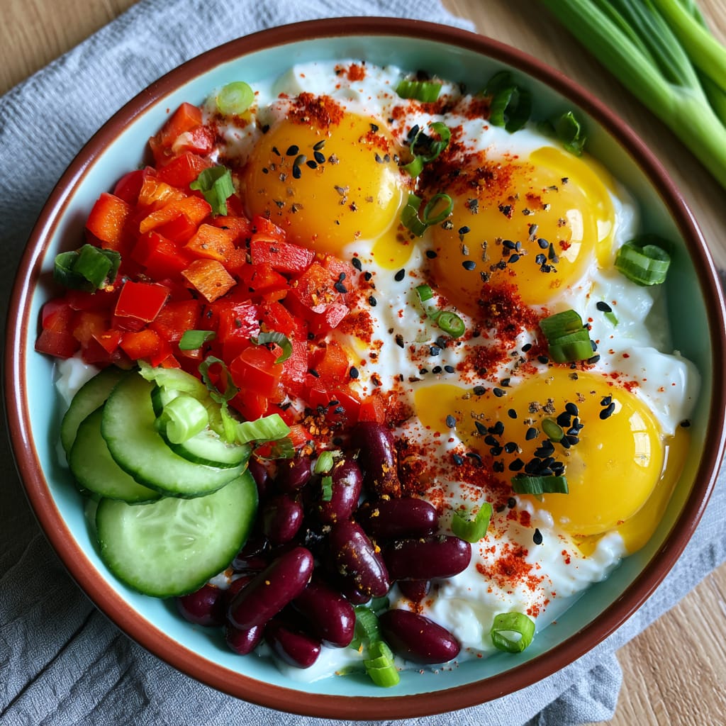 Bohnen-Quark-Bowl mit Ei und Paprika