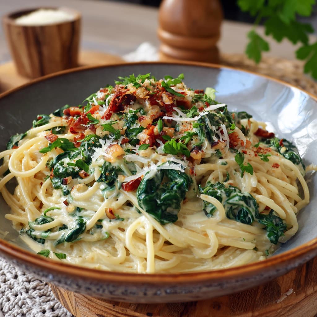 Cremige Spinat-Frischkäse-Pasta