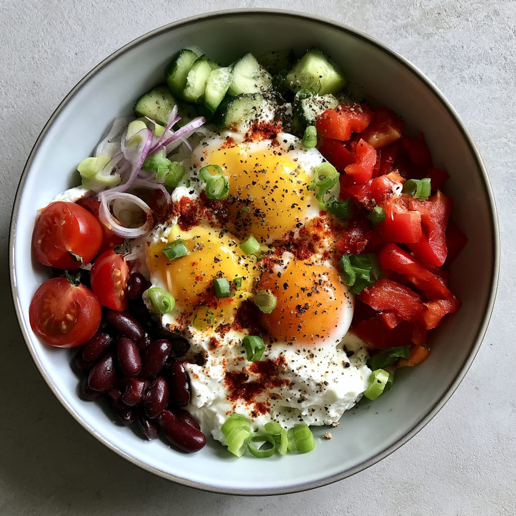 4 Bohnen-Quark-Bowl mit Ei und Paprika