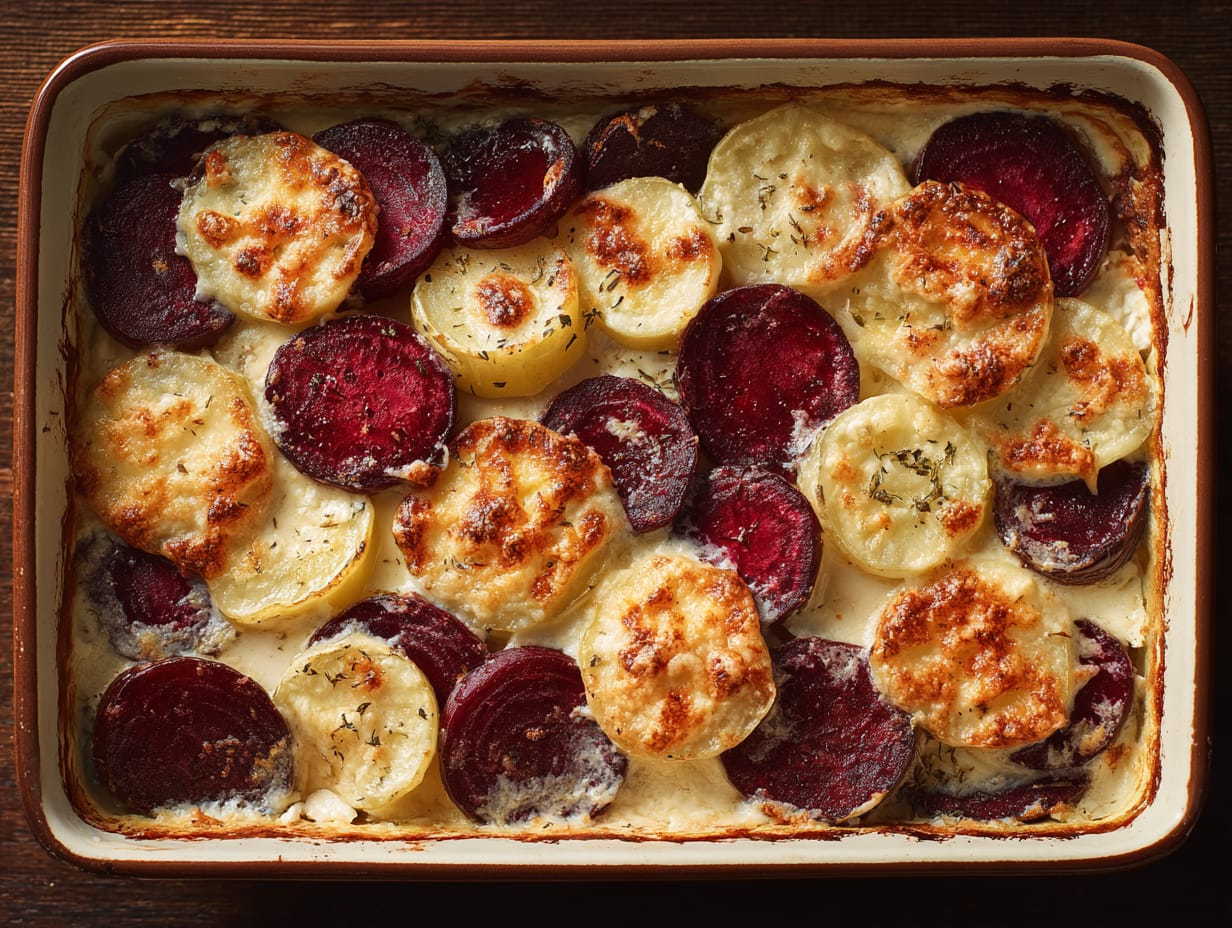 Rote-Bete-Kartoffel-Gratin mit Ziegenkäse
