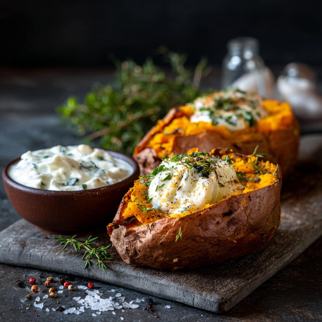 Süßkartoffel aus dem Ofen mit Kräuterquark – einfaches Ofenrezept
