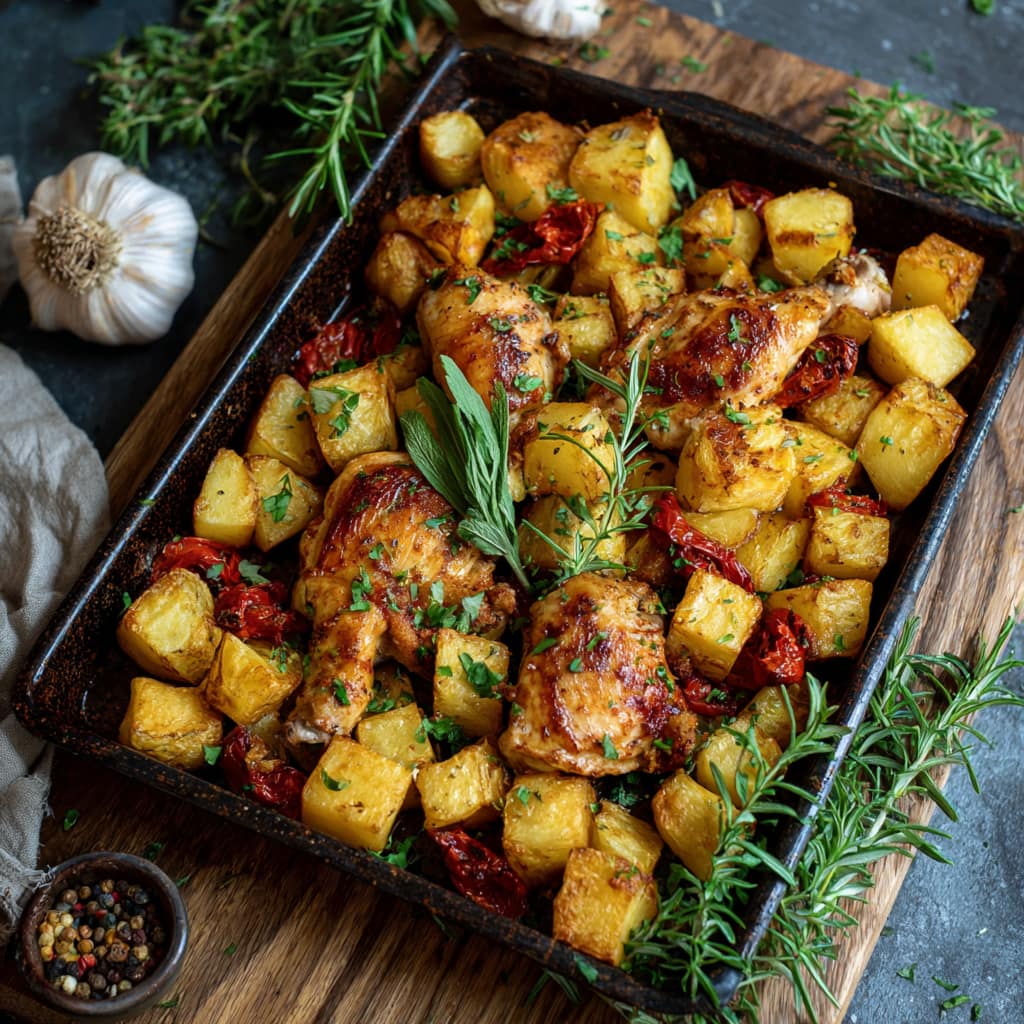 Hähnchenschenkel mit Kartoffeln aus dem Ofen – knusprig, saftig & einfach