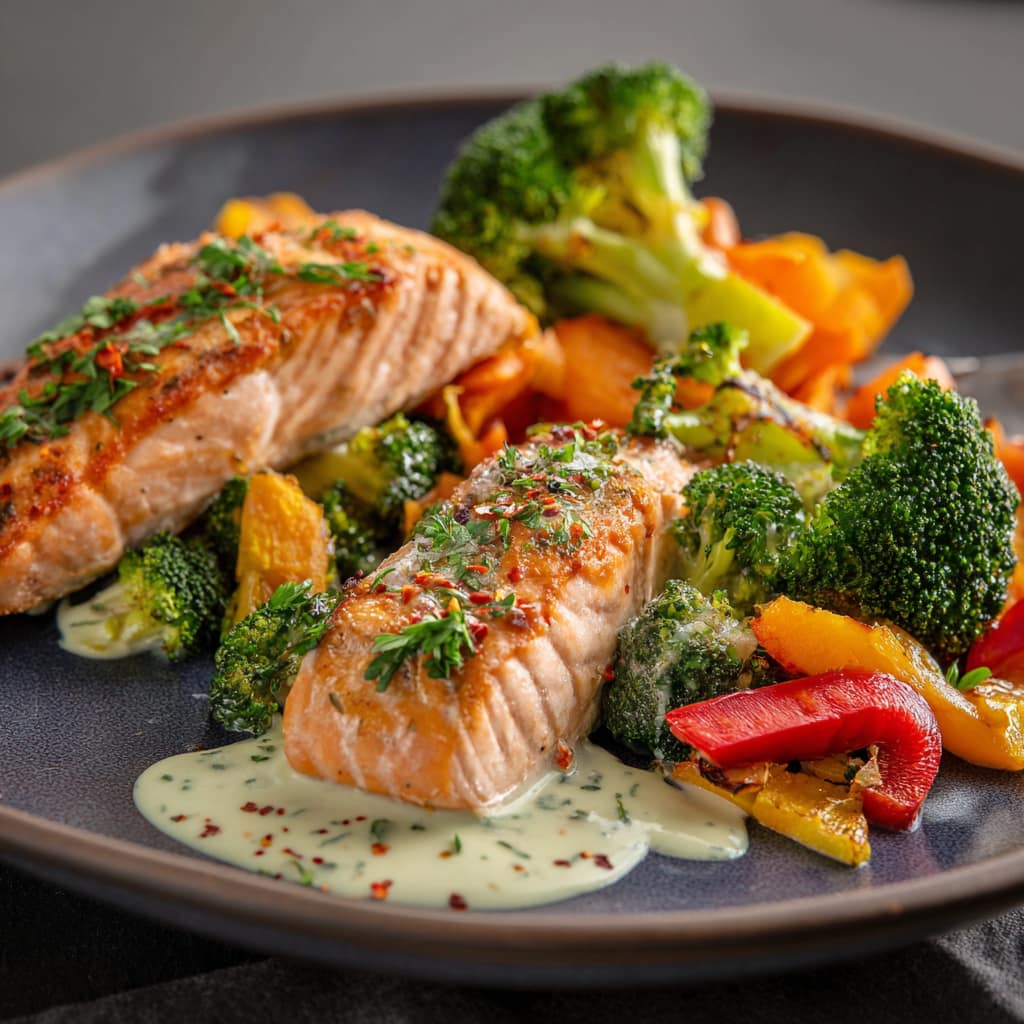 Ofenlachs mit Senf-Honig-Gemüse – saftig, einfach & perfekt aus dem Ofen