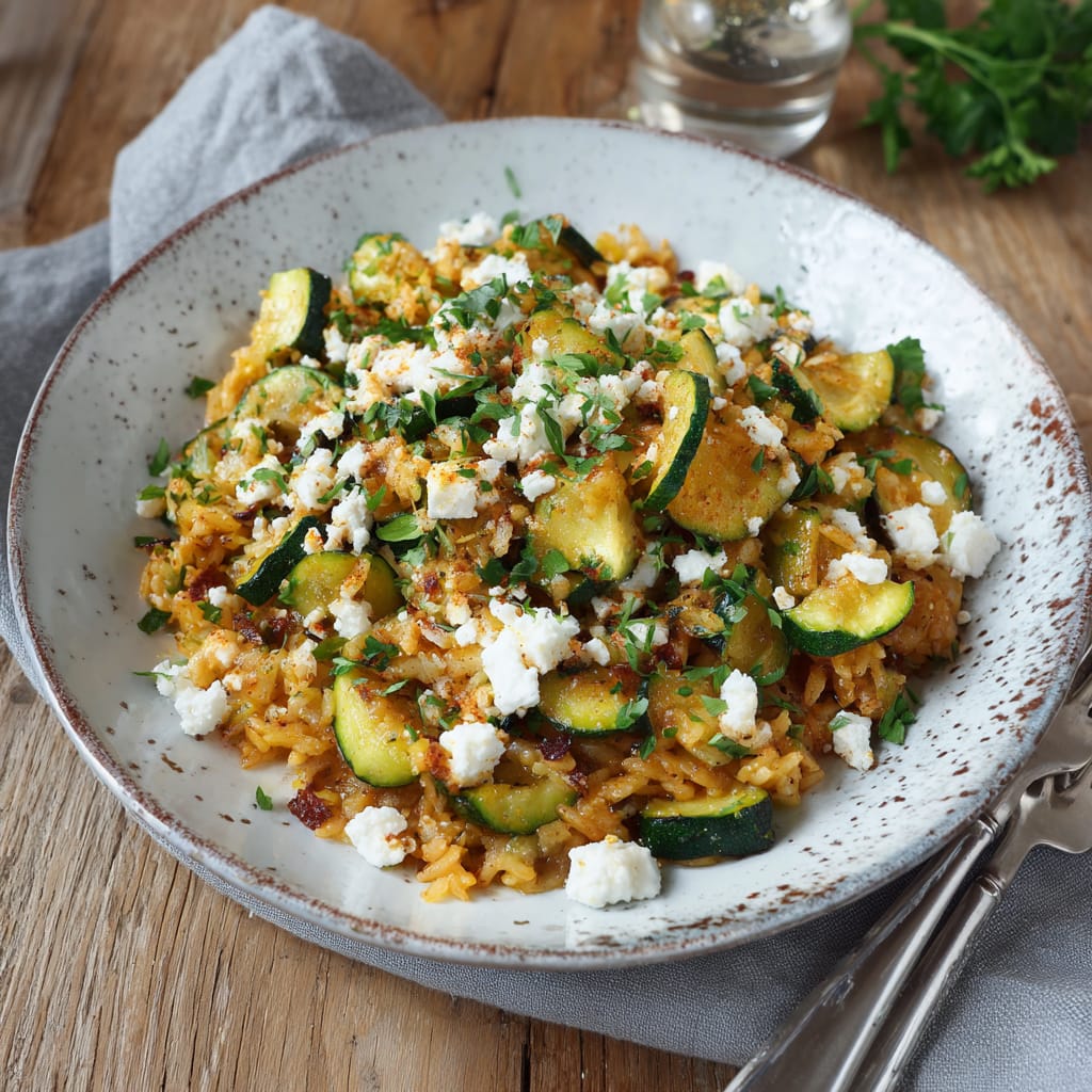 Zucchini-Reis-Pfanne mit Feta – einfach & alltagstauglich
