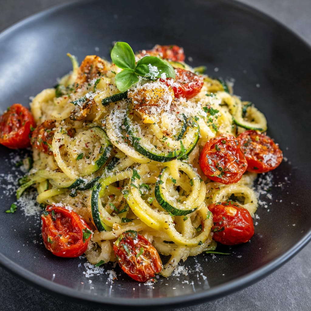 Zucchini-Nudeln mit Tomaten & Parmesan – leicht & aromatisch