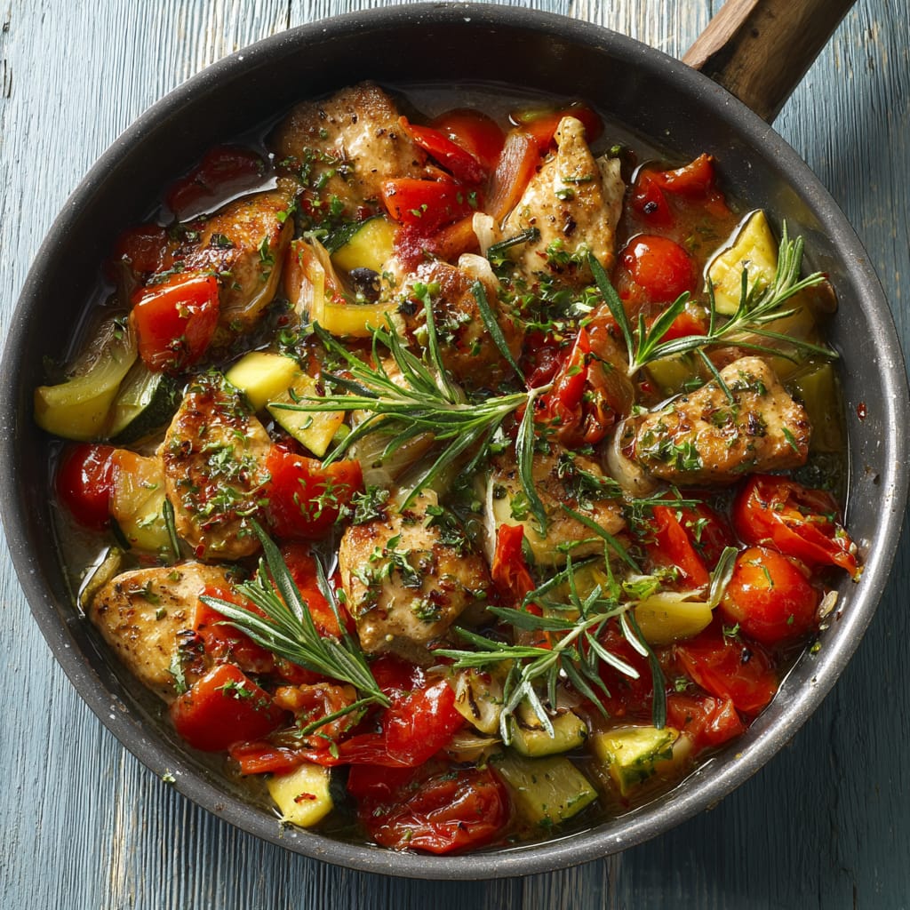 Mediterrane Hähnchen-Gemüse-Pfanne: leicht, aromatisch und alltagstauglich